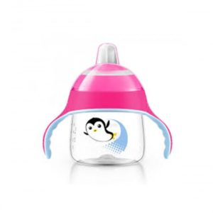 TASSE PINGOUIN AVEC ANSES ROSE ANTI-DERAPANTE 260 ML 12 MOIS+