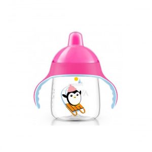 TASSE PINGOUIN AVEC ANSES ROSE ANTI-DERAPANTE 340 ML 18 MOIS+