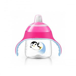 TASSE PINGOUIN AVEC ANSES ROSES ANTI-DERAPANTE 200 ML 6 MOIS+